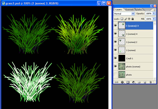 трава - создаем изображение 512х512 пиксель и рисуем траву - 