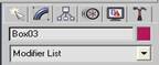 выбранная панель Modify и поле для изменения имени объекта Box03